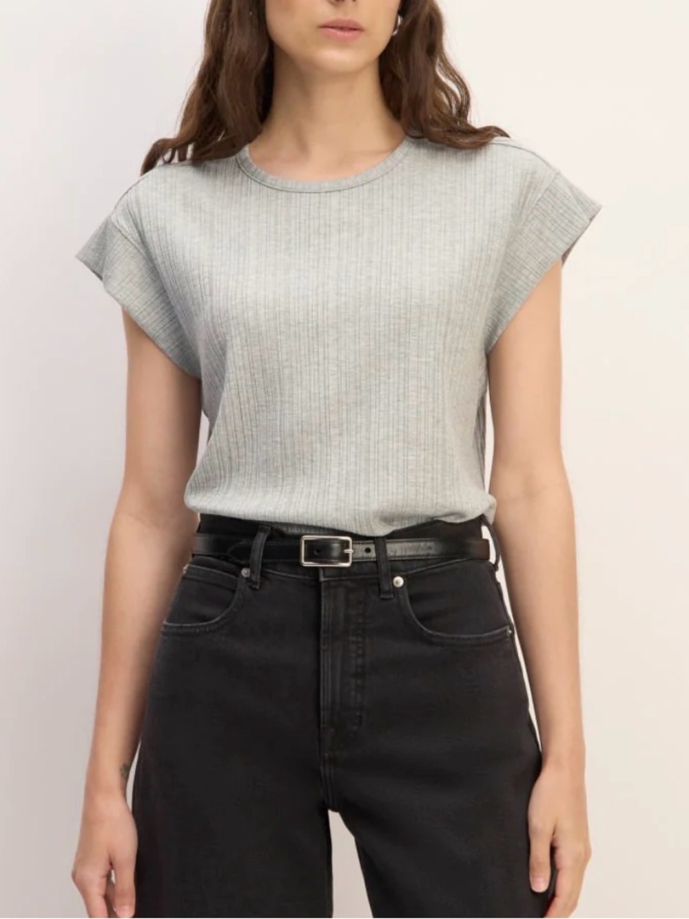 NWT Everlane Off White Rib Muscle Tee Short Sleeve Neutral Chic Feminine Casual - Picture 2 of 11